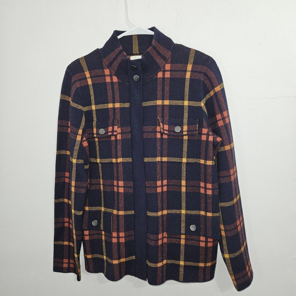 Joie Plaid Knit Shacket Womens Full Zip Multicolor Sweater Jacket Size Large